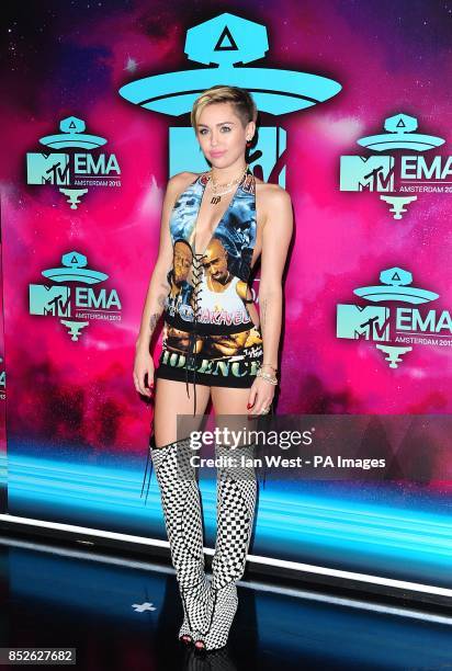 Miley Cyrus arriving for the 2013 MTV Europe Music Awards at the Ziggo Dome Amsterdam, Netherlands.