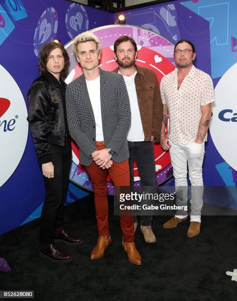 Matthew Followill, Jared Followill, Caleb Followill, and Nathan Followill of music group Kings Of Leon attend the 2017 iHeartRadio Music Festival at...