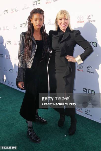 Willow Smith and EMA president Debbie Levin at the Environmental Media Association's 27th Annual EMA Awards at Barkar Hangar on September 23, 2017 in...