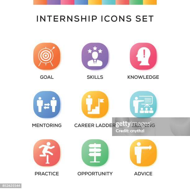 praktikum-icons set auf verlaufshintergrund - auszubildender stock-grafiken, -clipart, -cartoons und -symbole