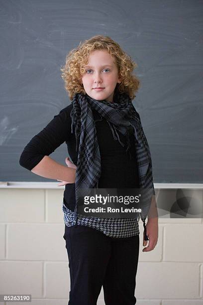 tween girl in front of blackboard, portrait - blackboard qc stock pictures, royalty-free photos & images