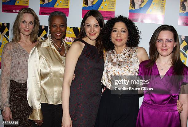 Lisa Emery, Aleta Mitchell, Natalie Gold, Mimi Lieber and Shana Dowdeswell pose the opening night "Distracted" at the Roundabout Theatre Company's...