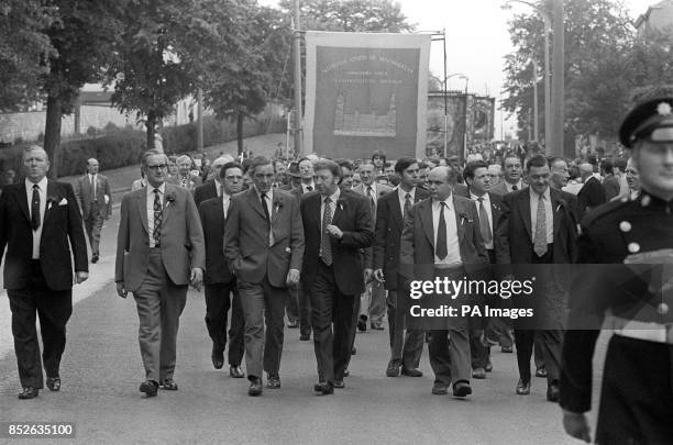 Len Murray TUC General secretary: Arthur Scargill Yorkshire NUM president, and Lawrence, NUM, leading the parade at the Yorkshire Miners Rally. Mr...