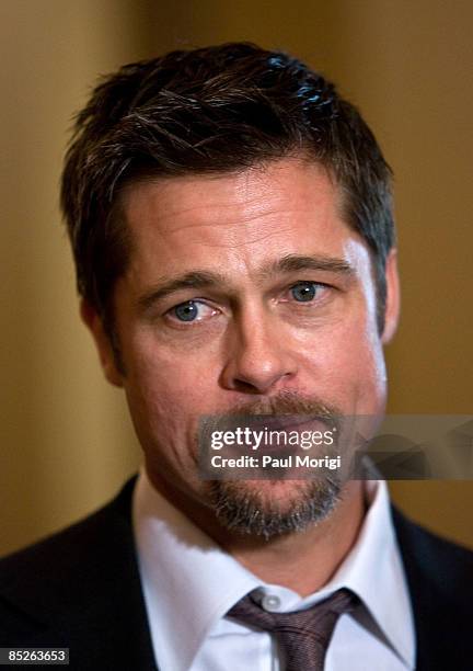 Actor Brad Pitt at the "Make it Right" project press conference in the Speaker's Balcony Hallway in The Capital on March 5, 2009 in Washington, DC.