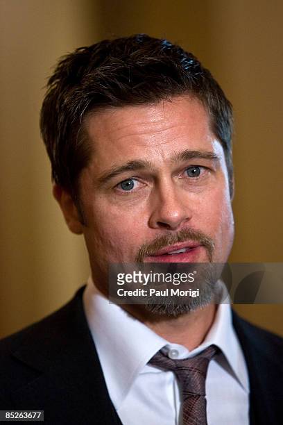 Actor Brad Pitt at the "Make it Right" project press conference in the Speaker's Balcony Hallway in The Capital on March 5, 2009 in Washington, DC.