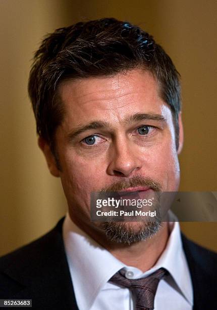 Actor Brad Pitt at the "Make it Right" project press conference in the Speaker's Balcony Hallway in The Capital on March 5, 2009 in Washington, DC.