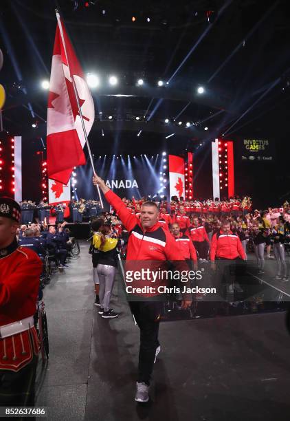 Team Canada enters the arena during the opening ceremony of the 2017 Invictus Games at Air Canada Centre on September 23, 2017 in Toronto, Canada.The...