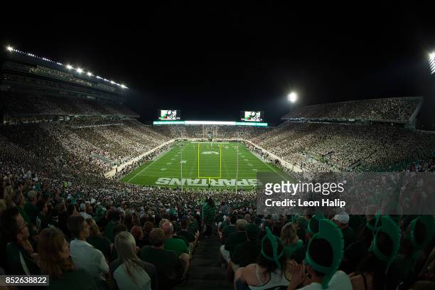 General view of Spartan Stadium during the game between the Notre Dame Fighting Irish and the Michigan State Spartans on September 23, 2017 in East...
