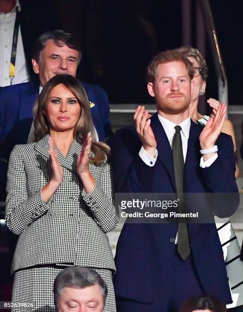 First Lady of the United States Melania Trump and Prince Harry attend the opening ceremony of the 2017 Invictus Games at Air Canada Centre on...