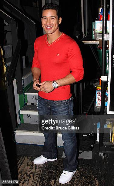 Mario Lopez poses as he visits backstage at "In The Heights" on Broadway at The Richard Rogers Theater on October 24, 2008 in New York City.