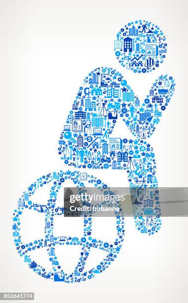 stick figure sitting on globe construction industry vector icon pattern - sledgehammer stock illustrations