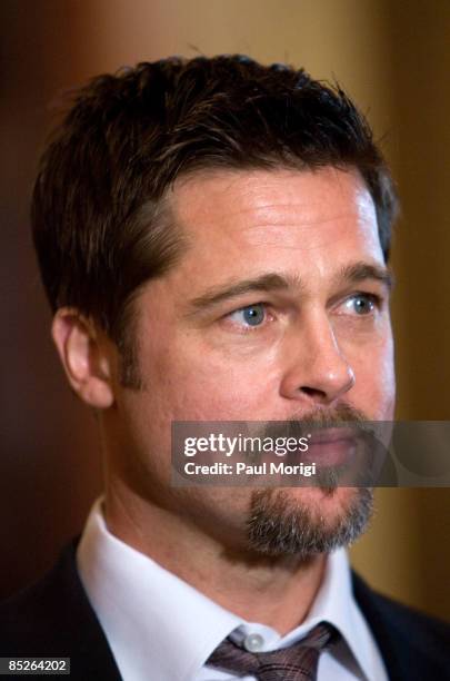 Actor Brad Pitt at the "Make it Right" project press conference in the Speaker's Balcony Hallway in The Capital on March 5, 2009 in Washington, DC.