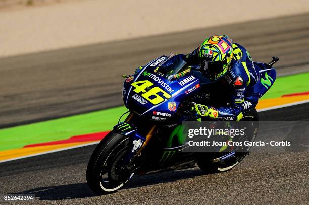 The Italian rider Valentino Rossi of Movistar Yamaha Moto GP, riding his motorcycle during the Gran Premio Movistar de Aragón free practice 3 on...