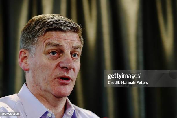 National Party leader Bill English speaks to the media on September 24, 2017 in Auckland, New Zealand. New Zealand's National Party has won the most...