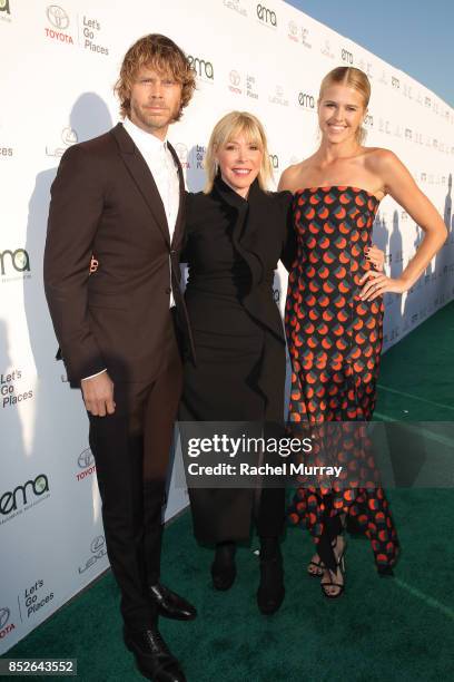 Eric Christian Olsen, EMA president Debbie Levin and Sarah Wright at the Environmental Media Association's 27th Annual EMA Awards at Barkar Hangar on...