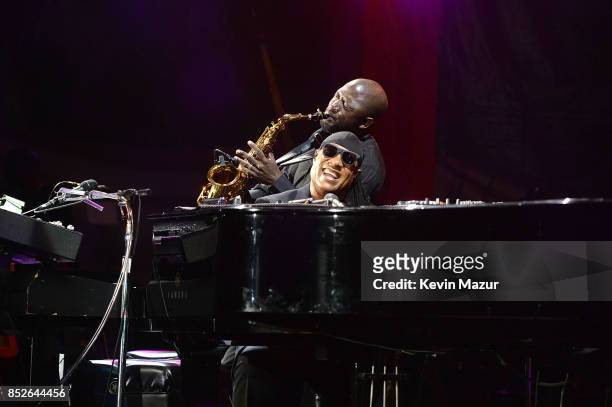 Stevie Wonder performs onstage during the 2017 Global Citizen Festival: For Freedom. For Justice. For All. In Central Park on September 23, 2017 in...