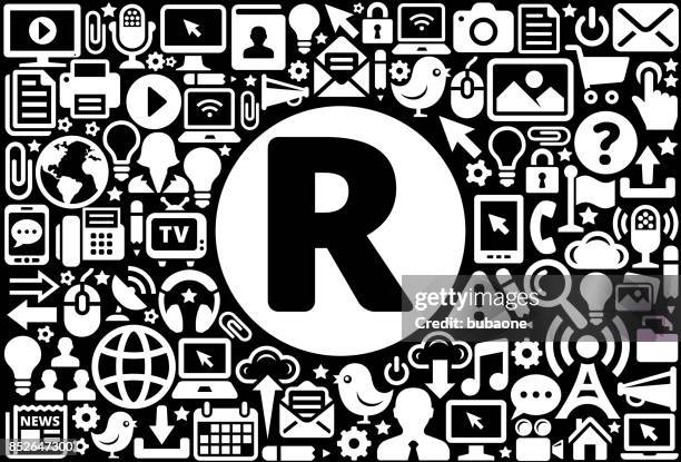 buchstabe r-symbol schwarz / weiß internet technologie hintergrund - letter r stock-grafiken, -clipart, -cartoons und -symbole