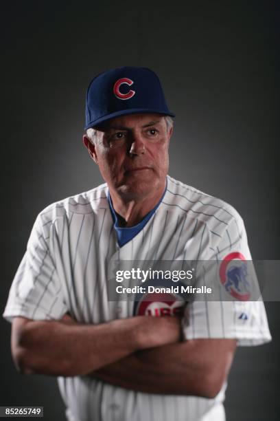 Lou Piniella of the Chicago Cubs poses during photo day at the Fitch Park Spring Training complex on February 23, 2009 in Mesa, Arizona.