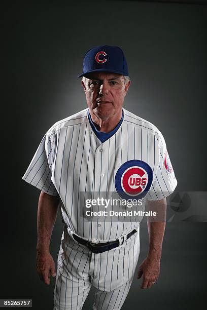 Lou Piniella of the Chicago Cubs poses during photo day at the Fitch Park Spring Training complex on February 23, 2009 in Mesa, Arizona.