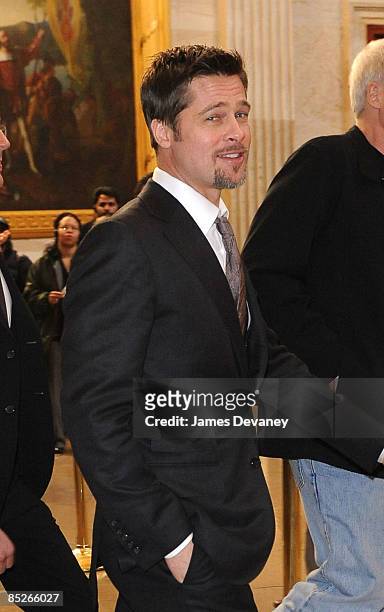 Brad Pitt arrives to discuss the "Make it Right" project in the Speaker's Balcony Hallway in the Capitol Building on March 5, 2009 in Washington, DC.
