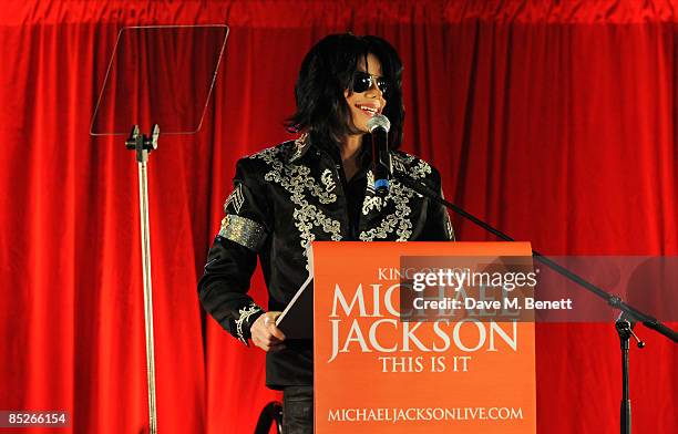 Michael Jackson announces plans for Summer residency at the O2 Arena at a press conference held at the O2 Arena on March 5, 2009 in London, England.