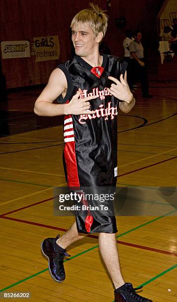 Pop singer Aaron Carter attends The Hollywood Knights celebrity basketball game at El Monte High School on March 4, 2009 in El Monte, California.