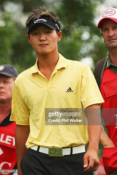 Danny Lee of New Zealand on the 1st hole during day two of the New Zealand PGA Championship held at the Clearwater Golf Club March 06, 2009 in...