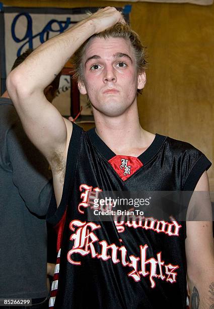 Pop singer Aaron Carter attends The Hollywood Knights celebrity basketball game at El Monte High School on March 4, 2009 in El Monte, California.