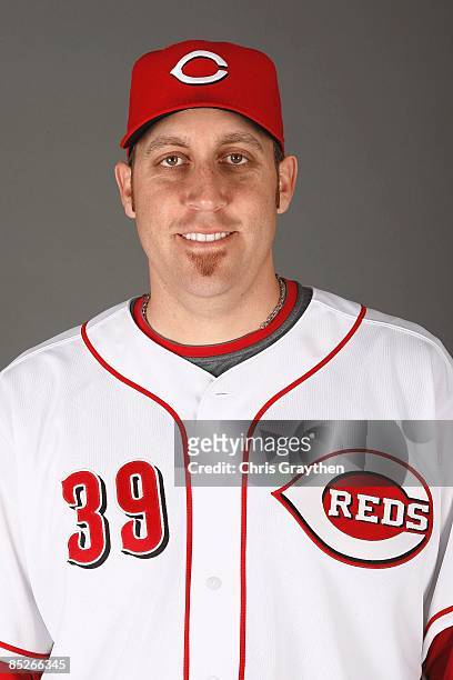 Aaron Harang of the Cincinnati Reds poses for a photo during Spring Training Photo day on February 18, 2009 at the Cincinnati Reds training facility...