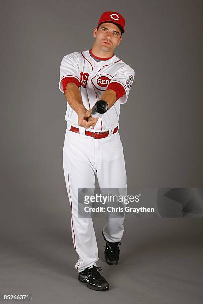 Joey Votto of the Cincinnati Reds poses for a photo during Spring Training Photo day on February 18, 2009 at the Cincinnati Reds training facility in...