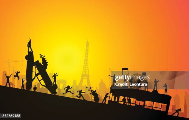 paris riot - riot silhouette stock illustrations