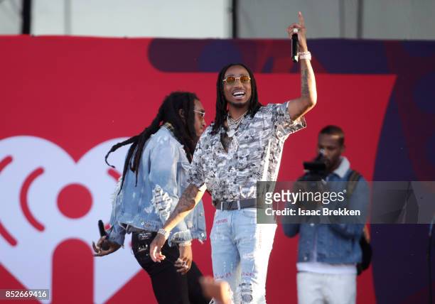 Takeoff and Quavo of Migos perform onstage during the Daytime Village Presented by Capital One at the 2017 HeartRadio Music Festival at the Las Vegas...