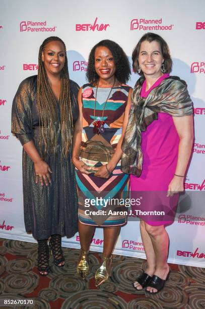 Kristi Henderson, Tracy Reese, and Dawn Laguens pose at the 6th Annual Planned Parenthood Champions of Women's Health Brunch at The Hamilton on...