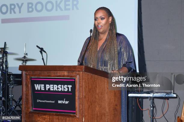 Kristi Henderson speaks on stage at the 6th Annual Planned Parenthood Champions of Women's Health Brunch at The Hamilton on September 23, 2017 in...