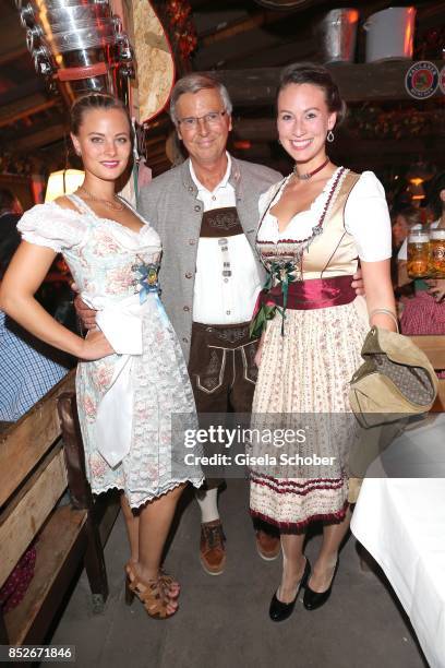 Wolfgang Bosbach with his daughters Caroline and Viktoria during the Oktoberfest at Theresienwiese on September 23, 2017 in Munich, Germany.