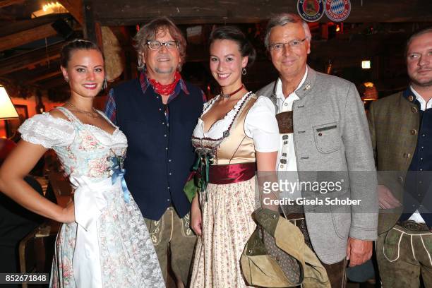 Wolfgang Bosbach with his daughters Caroline and Viktoria , Martin Krug during the Oktoberfest at Theresienwiese on September 23, 2017 in Munich,...