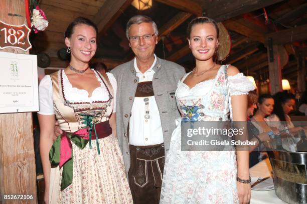 Wolfgang Bosbach with his daughters Caroline and Viktoria during the Oktoberfest at Theresienwiese on September 23, 2017 in Munich, Germany.