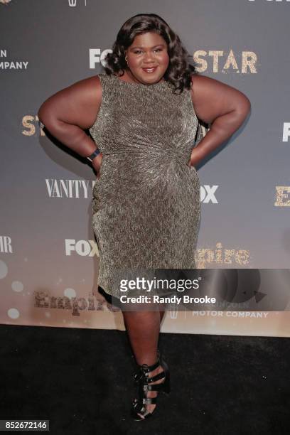 Actress Gabourey Sidiibe poses on the red carpet during the "Empire" & "Star" Celebrate FOX's New Wednesday Night at One World Observatory on...
