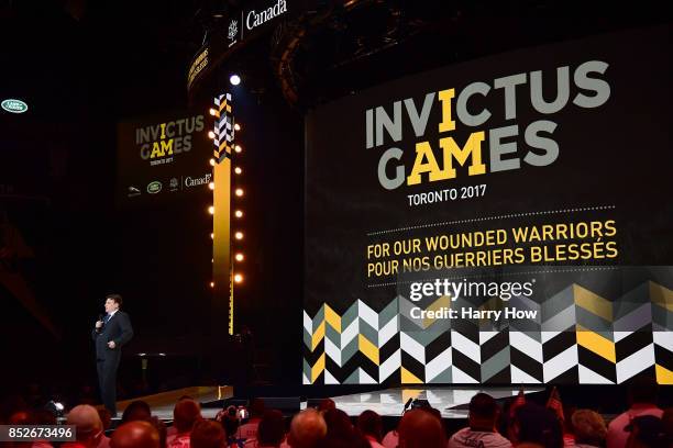 Actor Mike Myers speaks during the opening ceremony of the 2017 Invictus Games at Air Canada Centre on September 23, 2017 in Toronto, Canada.The...