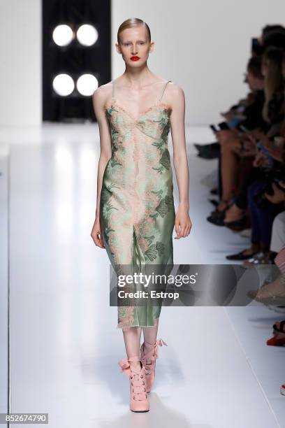 Model walks the runway at the Ermanno Scervino show during Milan Fashion Week Spring/Summer 2018 on September 23, 2017 in Milan, Italy.