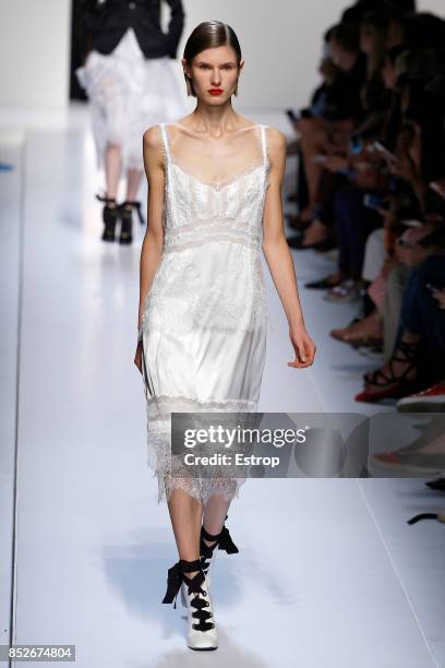 Model walks the runway at the Ermanno Scervino show during Milan Fashion Week Spring/Summer 2018 on September 23, 2017 in Milan, Italy.