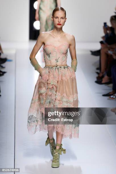 Model walks the runway at the Ermanno Scervino show during Milan Fashion Week Spring/Summer 2018 on September 23, 2017 in Milan, Italy.