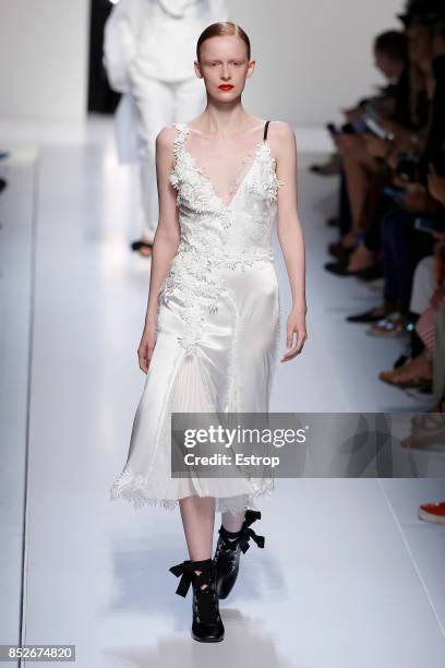 Model walks the runway at the Ermanno Scervino show during Milan Fashion Week Spring/Summer 2018 on September 23, 2017 in Milan, Italy.