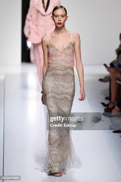 Model walks the runway at the Ermanno Scervino show during Milan Fashion Week Spring/Summer 2018 on September 23, 2017 in Milan, Italy.