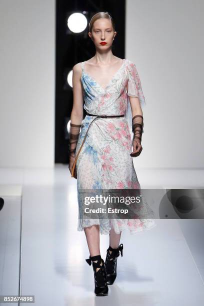 Model walks the runway at the Ermanno Scervino show during Milan Fashion Week Spring/Summer 2018 on September 23, 2017 in Milan, Italy.