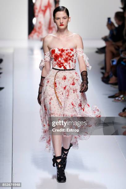 Model walks the runway at the Ermanno Scervino show during Milan Fashion Week Spring/Summer 2018 on September 23, 2017 in Milan, Italy.