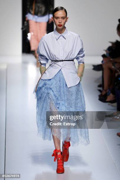 Model walks the runway at the Ermanno Scervino show during Milan Fashion Week Spring/Summer 2018 on September 23, 2017 in Milan, Italy.