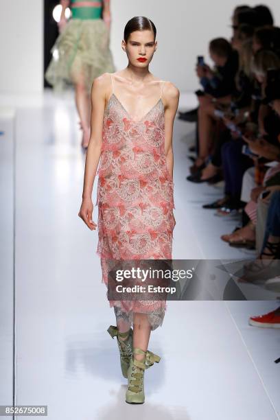 Model walks the runway at the Ermanno Scervino show during Milan Fashion Week Spring/Summer 2018 on September 23, 2017 in Milan, Italy.