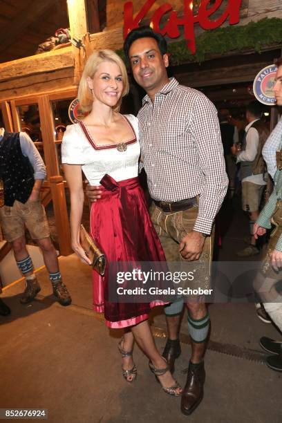 Natascha Gruen and her boyfriend Param Multani during the Oktoberfest at Theresienwiese on September 23, 2017 in Munich, Germany.