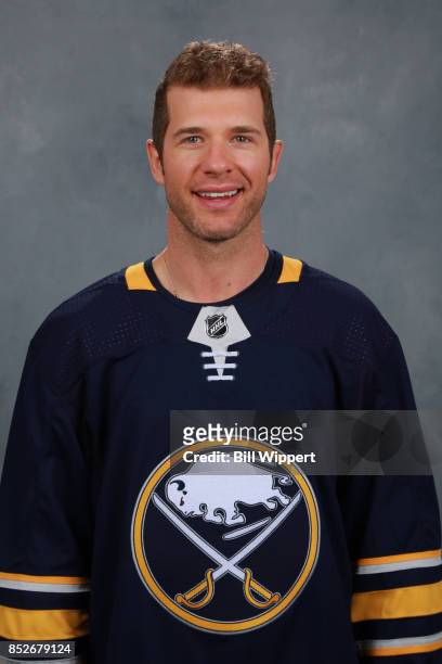 Jason Pominville of the Buffalo Sabres poses for his official headshot for the 2017-2018 season on September 14, 2017 at the KeyBank Center in...